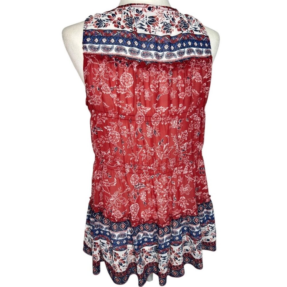 Knox Rose Boho Sleeveless Red White & Blue Floral & Paisley Blouse - Size XS - Picture 2 of 5